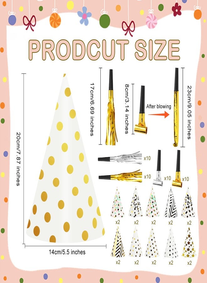 HEYTIMI 60 PCS Birthday Party Cone Hats with Party Blowers Metallic Foil Themed Hats Noise Makers Assorted Colors for Birthday Baby Shower Anniversary Holiday Events - Image 2